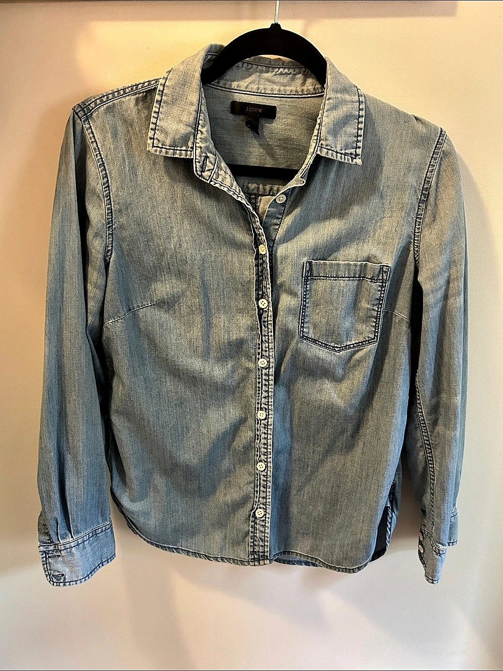 J.Crew Chambray Button-Up Shirt Blue Petite 6